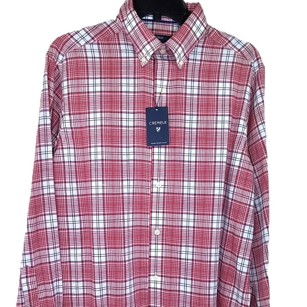 Cremieux Mens Red Plaid Oxford Shirt Long Sleeve Collared Button Down Sz M NWT